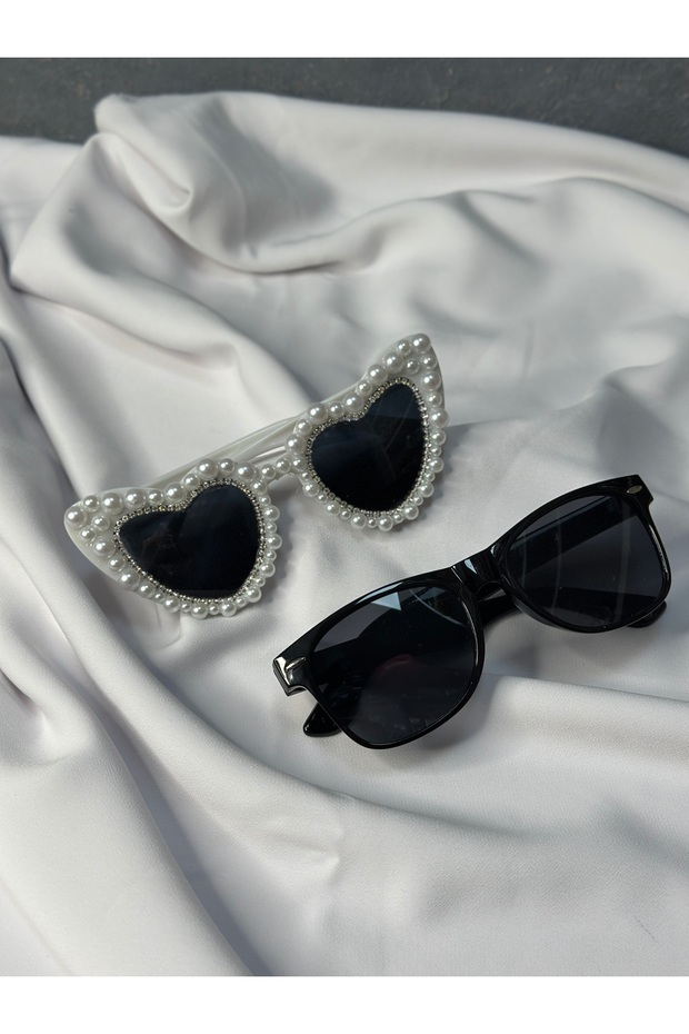 Heart Formed Bridal Wedding and Men's Sunglasses with Pearls and Rhinestones Party Accessory