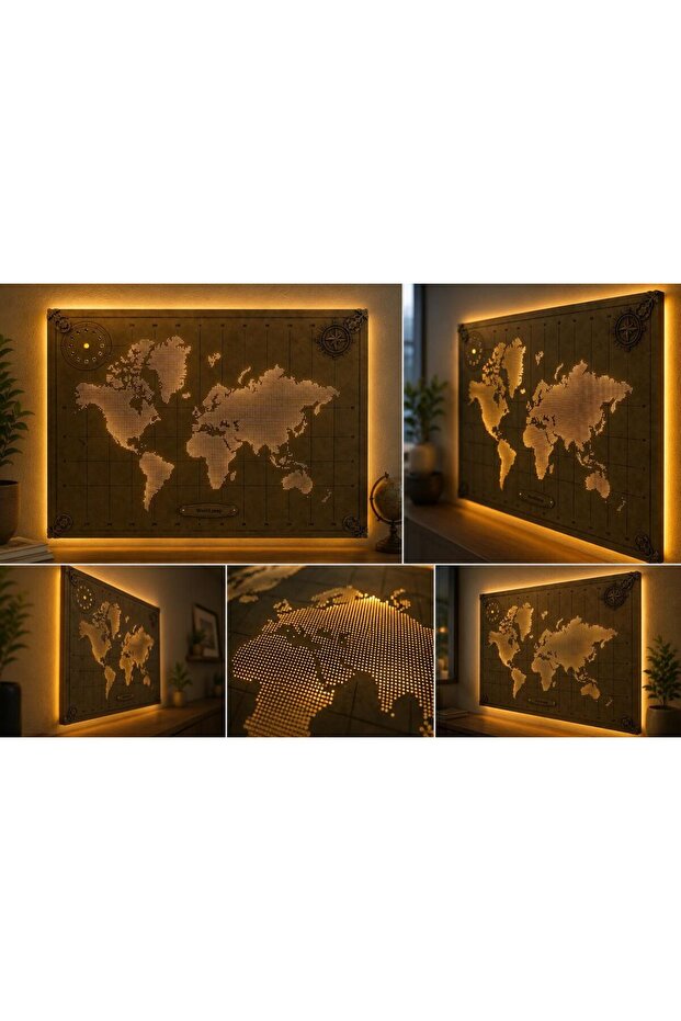 Işıklı Dünya Haritası Tablo LED Duvar Dekoru 45x65 cm - 2