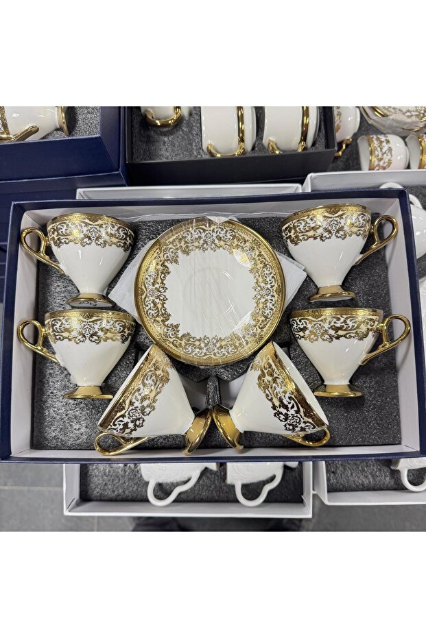 Porcelain Embossed Gilded 6-Piece Coffee Cup Set