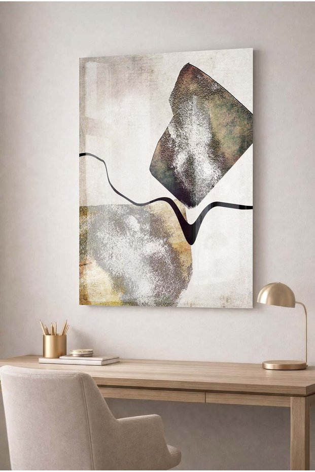 Earth Tones Natural Stone Textured Abstract Decorative Tempered Glass Painting - Business, Home and School Painting