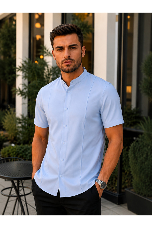Kısakol Slimfit Narrow Fit Judge Collar Men's Shirt