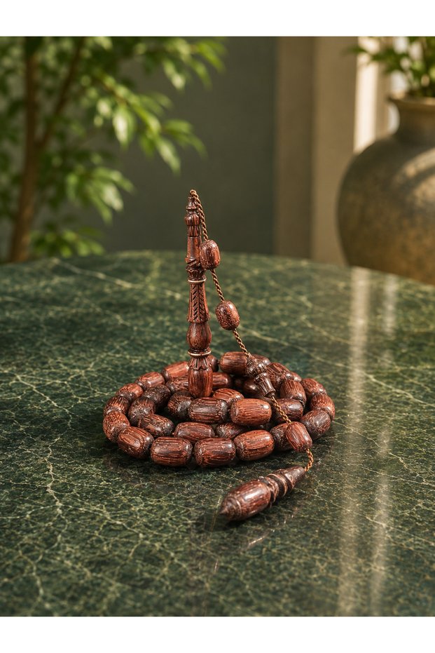 Exquisitely Crafted Tamarind Tree Prayer Beads with Silver Detailing