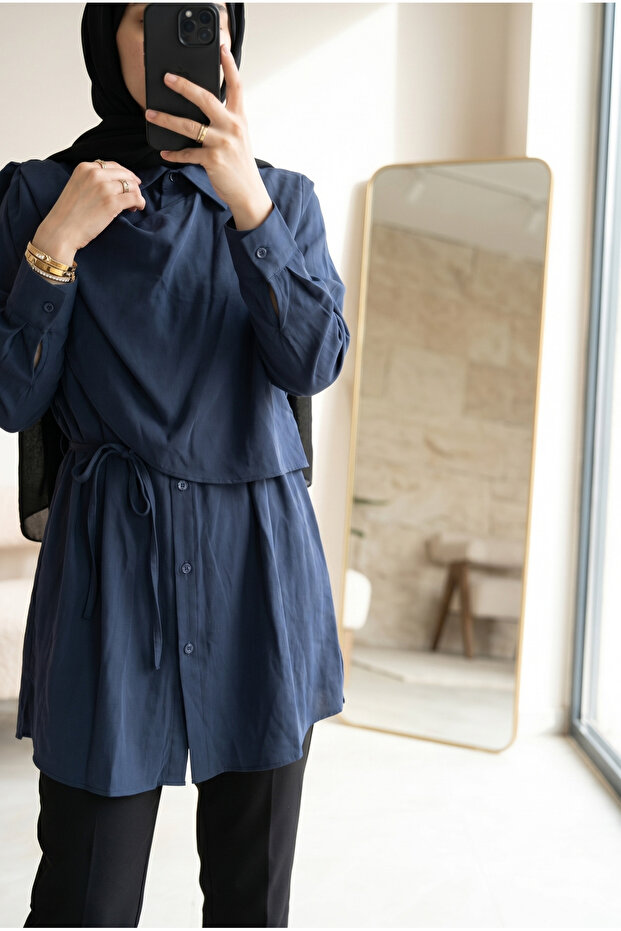 Women's Shoulder Wrap Shawl-Look Lace-Up Tunic