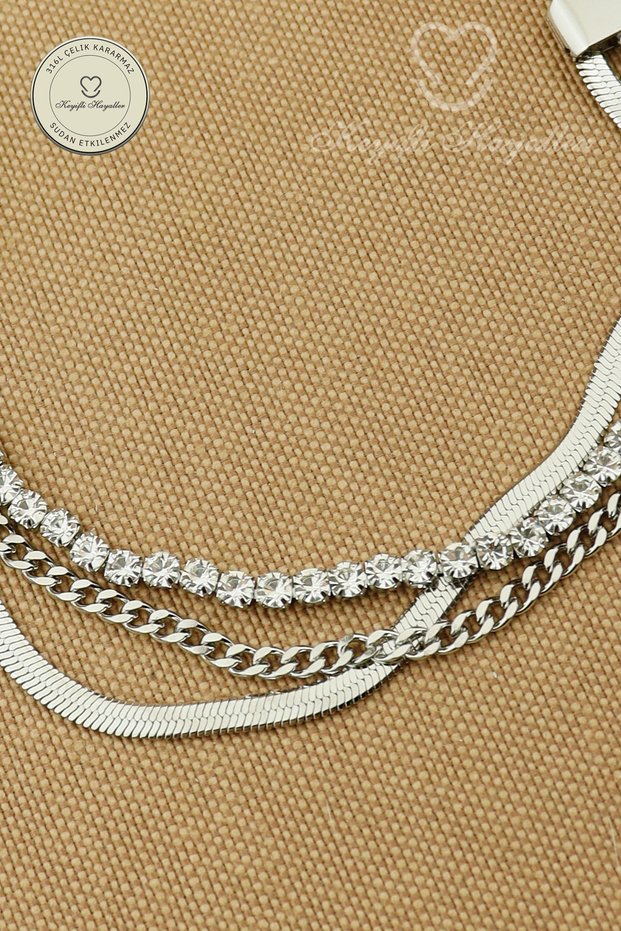 Steel Bracelet - 3-Piece Combination Waterway Chain 316L Steel Bracelet, Non-Tarnishable, Non-Fading, 17+5cm