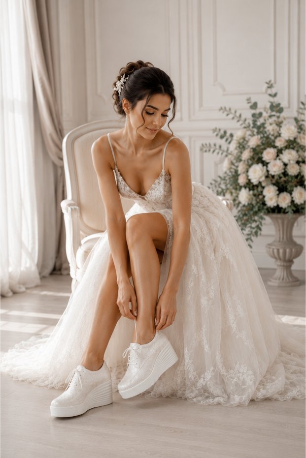 Floral Patterned Wedge Heel Sports Wedding Dress Evening Dress Shoes