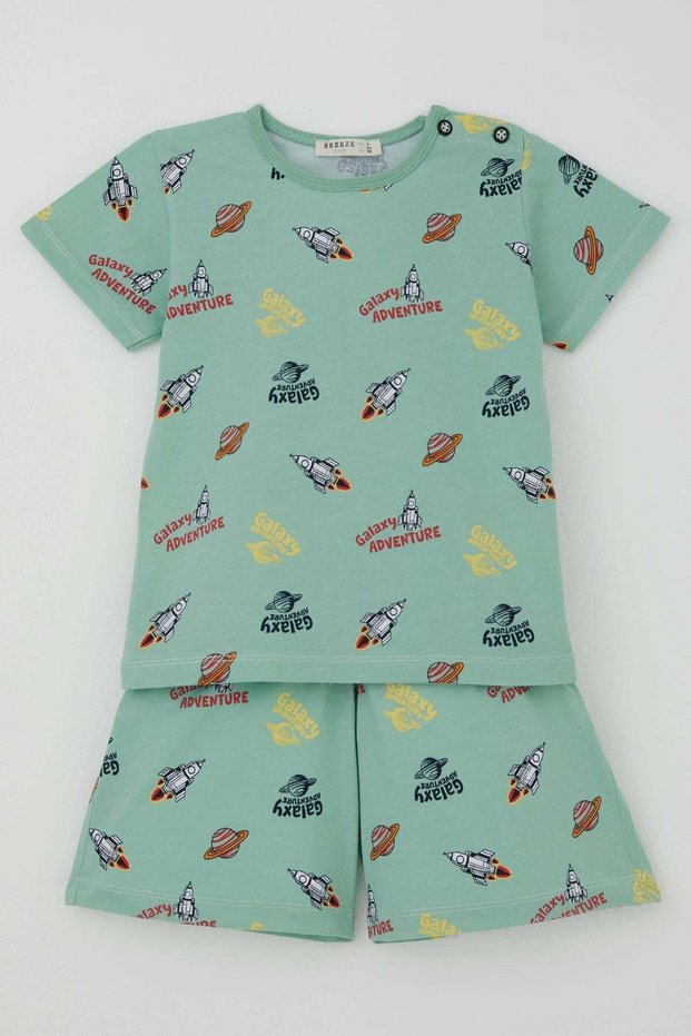 Baby Boy Shorts Pajama Set Galaxy Adventure Themed 9 Months-3 Years, Water Green