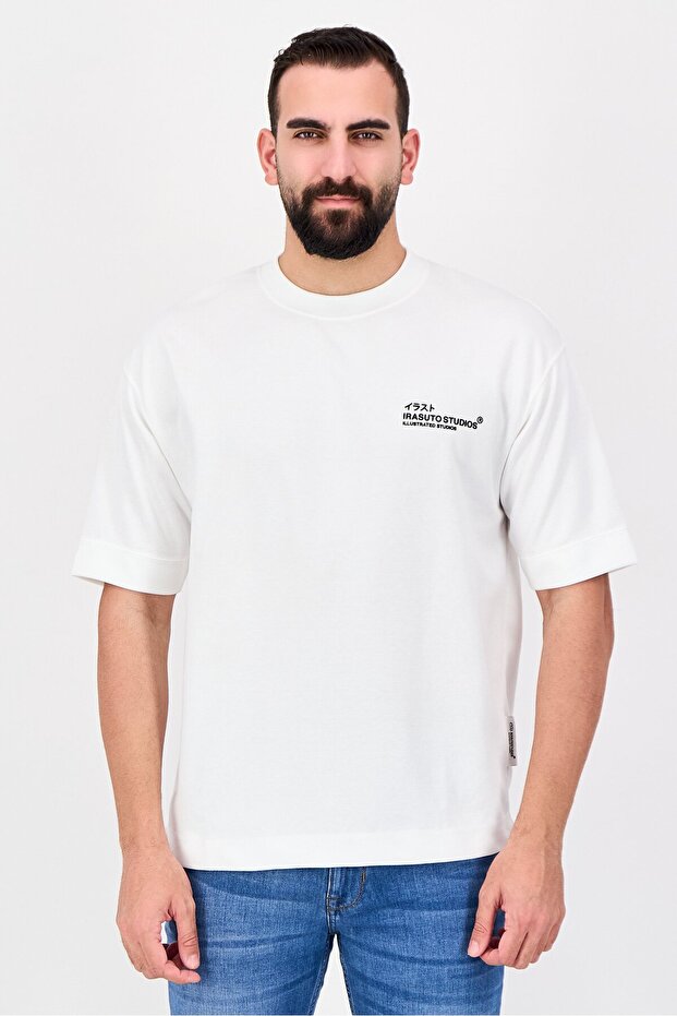 Men Crew Neck Short Sleeve Brand Logo T-Shirt, White