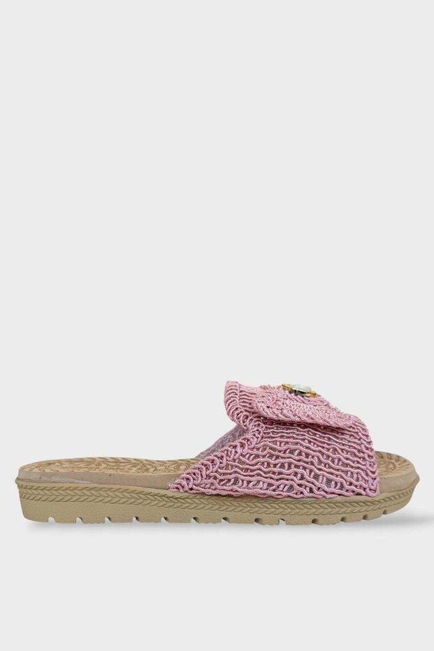 Open Front Bow Tie Detail Straw Weave Women's Slippers Pudra