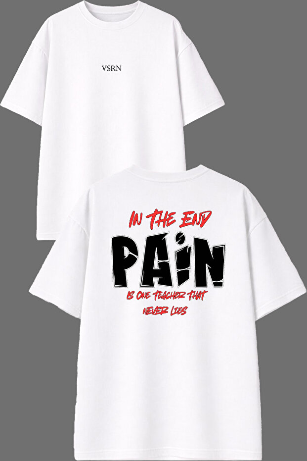تي شيرت أبيض كبير الحجم مطبوع من الأمام والخلف بتصميم The End Pain