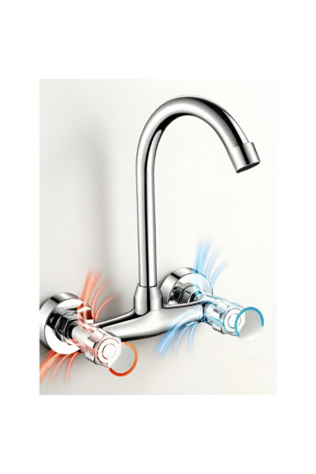 WHITE Kitchen Mixer Tap Wall Mounted Double Handle Bathroom Faucets Cold and Hot Water Tap 360° Rota
