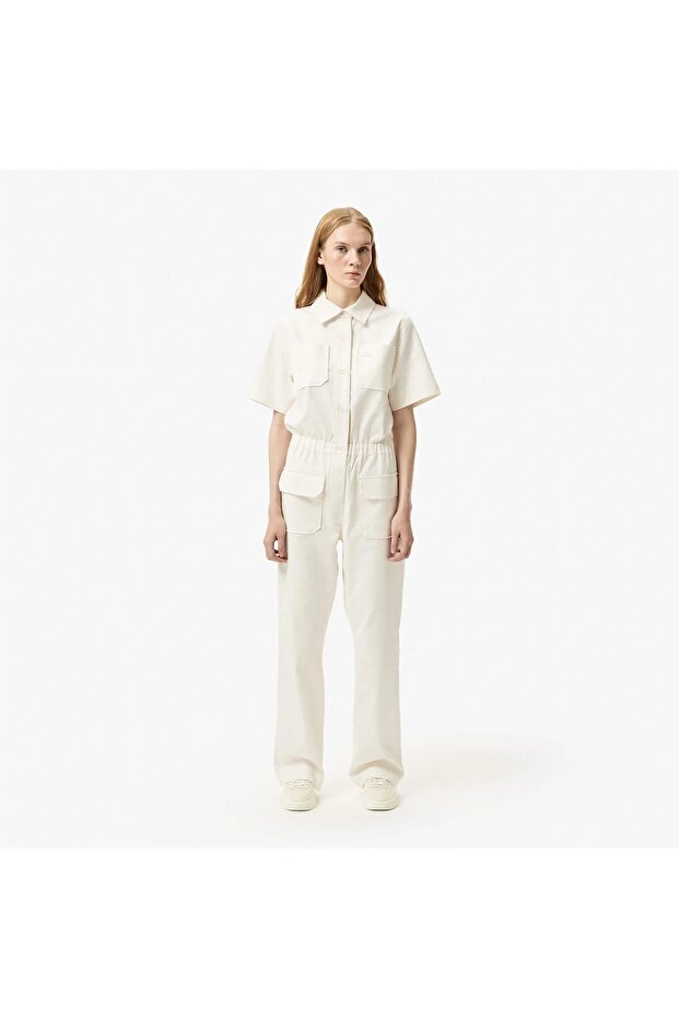 Women's Classic Fit Short Sleeve White Jumpsuit