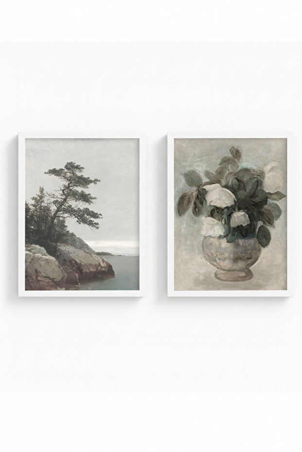 White Wooden Framed 2-Piece Modern Painting Huhu275