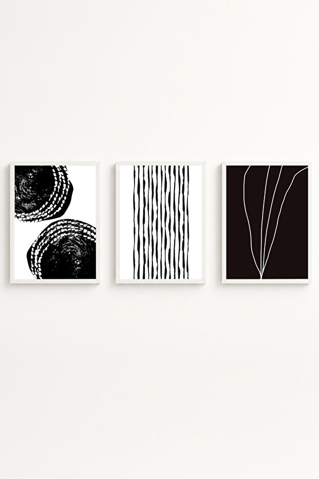 White Wooden Framed 3-Piece Modern Painting Huhu240 - Triple Painting Set White Frame
