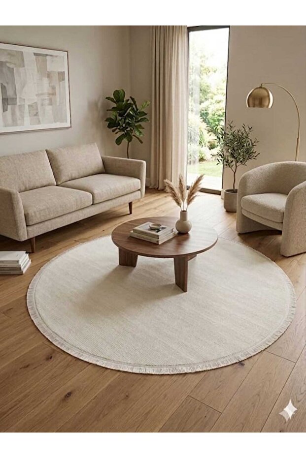 Acrylic 4 Seasons Round Flat Carpet with Fluted Edges, 5 ml Height, 7 ml Thickness, Woven Carpet