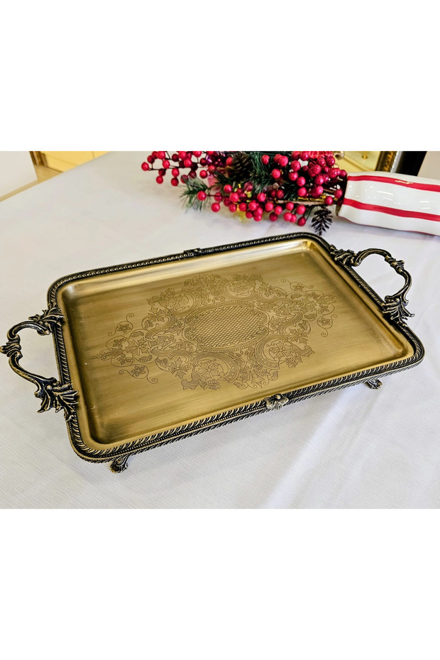 Cast Metal Frame Rectangular Tray with Handle 35*24 Antique