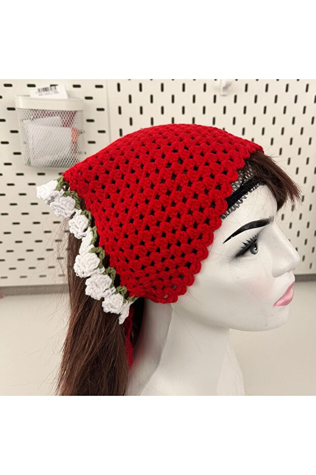 Boho Style Hand Knitted Colorful Lace Bandana - Tie-On Hair Scarf