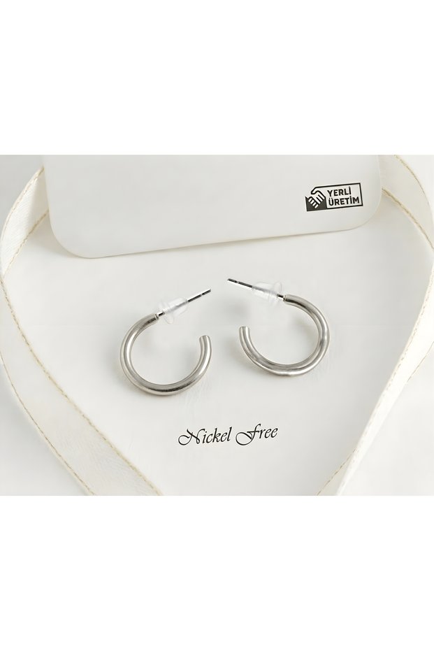 Silver Color Crushed Hoop Earrings – Minimal Metal Design, Stylish and Suitable Accessory for Daily Wear