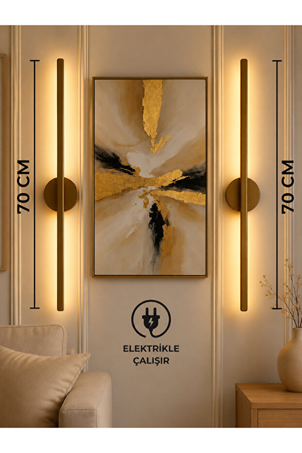 70cm(2-Pack) Antique Gold Electric Wireless Living Room Hallway Table Wall Picture Television Side Sconce Wall Lighting(2-Pack)