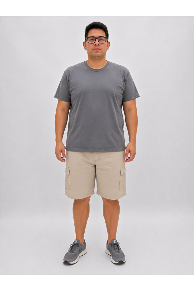 Large Size Elastic Waist Drawstring Cargo Pocket Detailed Cotton Men's Shorts