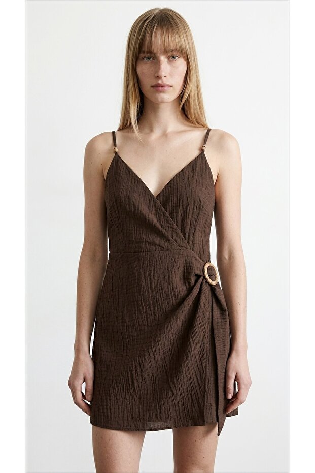 Belt Buckle Detailed Dress Brown