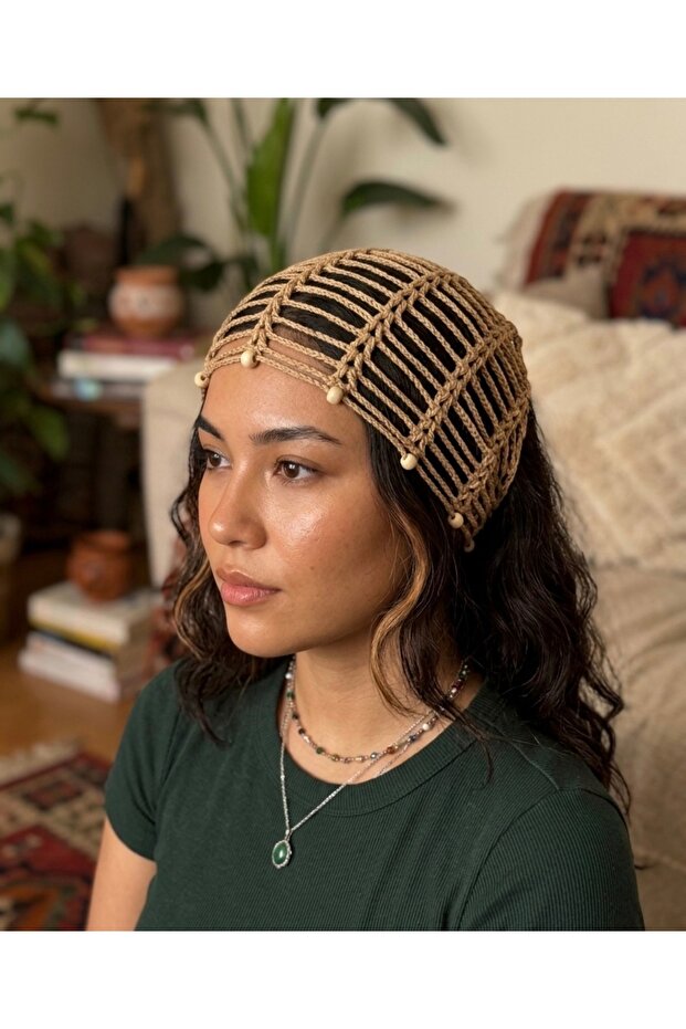 Hand Knitted Bohemian Mesh Bandana | Bead Detailed