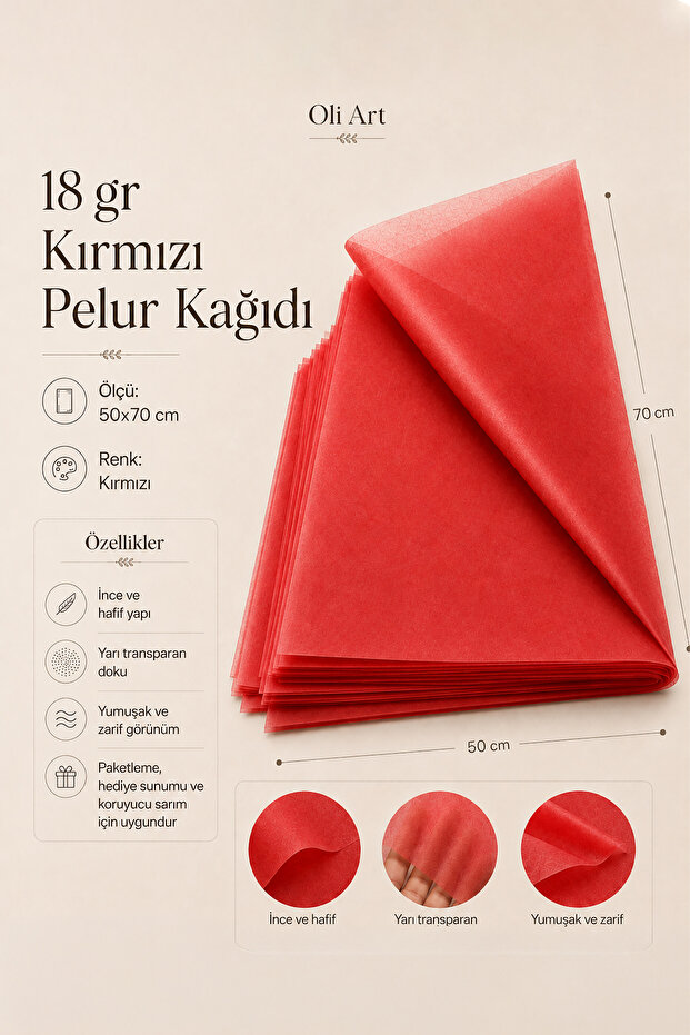 Red Pelur Paper 50X70 cm 25 Pcs Thin Semi-Transparent Gift Wrapping Paper / Gift Paper