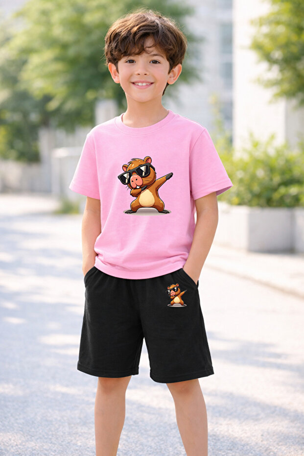 Boy's Shorts Set Printed Cotton Summer Comfortable Fit Sports Combination