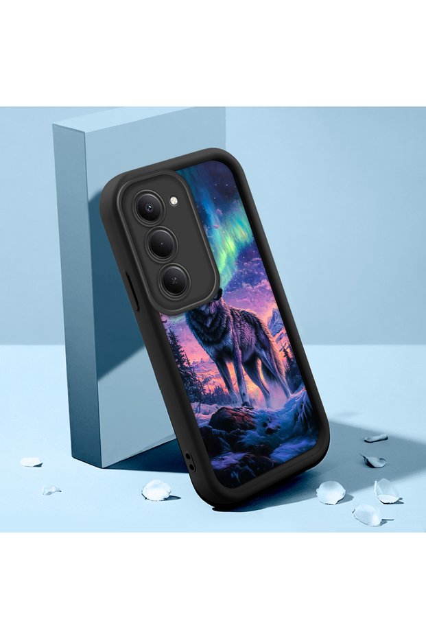 Redmi 15 4g Compatible Wolf Black Pattern Camera Protective Case Silicone Couple Phone Case