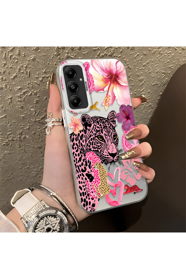 Samsung Galaxy M14 Compatible Silicone Edge Hard Back Case Couple Phone Case Leopard Pattern