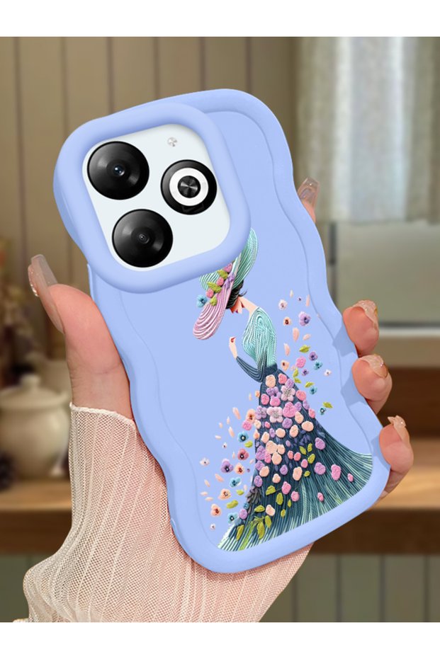 Infinix Smart 8 Compatible Case Camera Protector Blue Silicone Couple Phone Case Girl Pattern