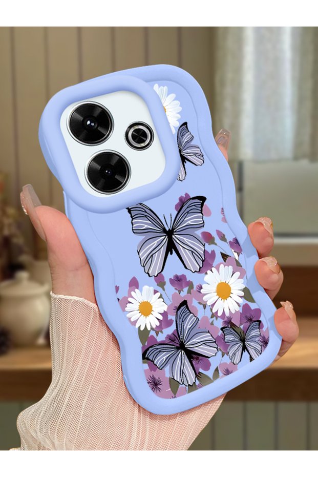 Redmi 13 Compatible Case Camera Protector Blue Silicone Couple Phone Case Butterfly Pattern
