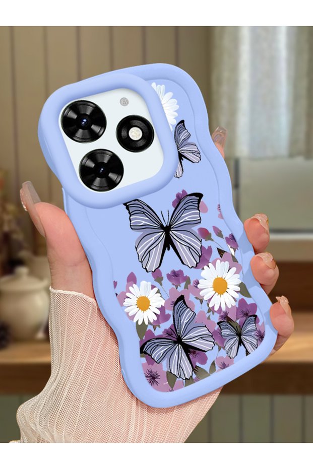 Tecno Spark Go 2024 Compatible Case with Camera Protector Blue Silicone Couple Phone Case Butterfly Pattern