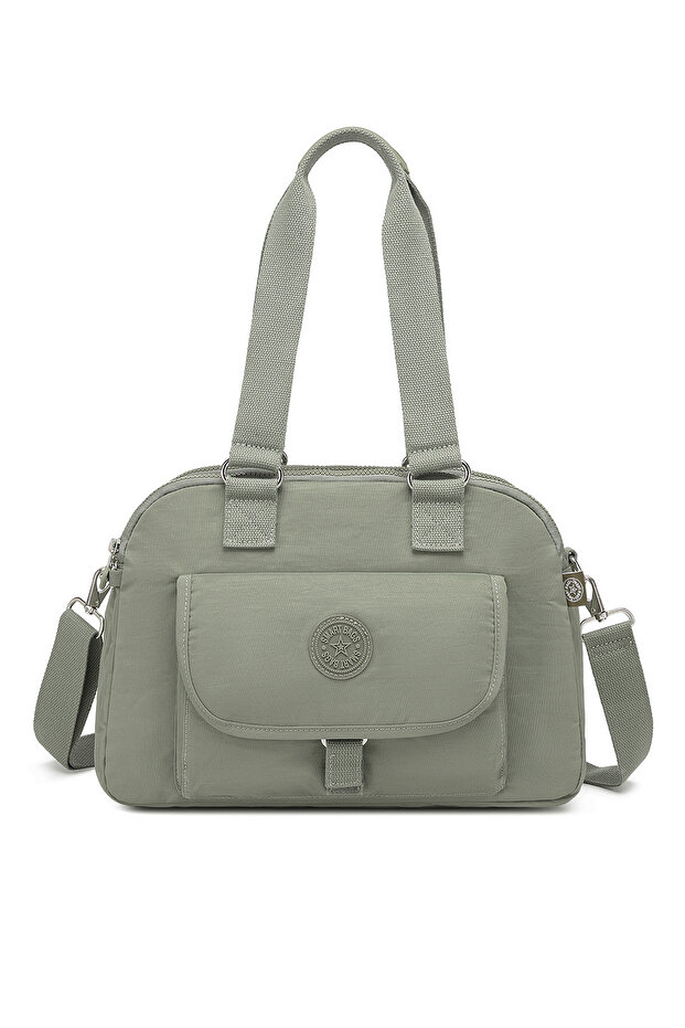 Medium Size Multi-Pocket Waterproof Lightweight Crinkle Fabric Women's Shoulder Bag Green