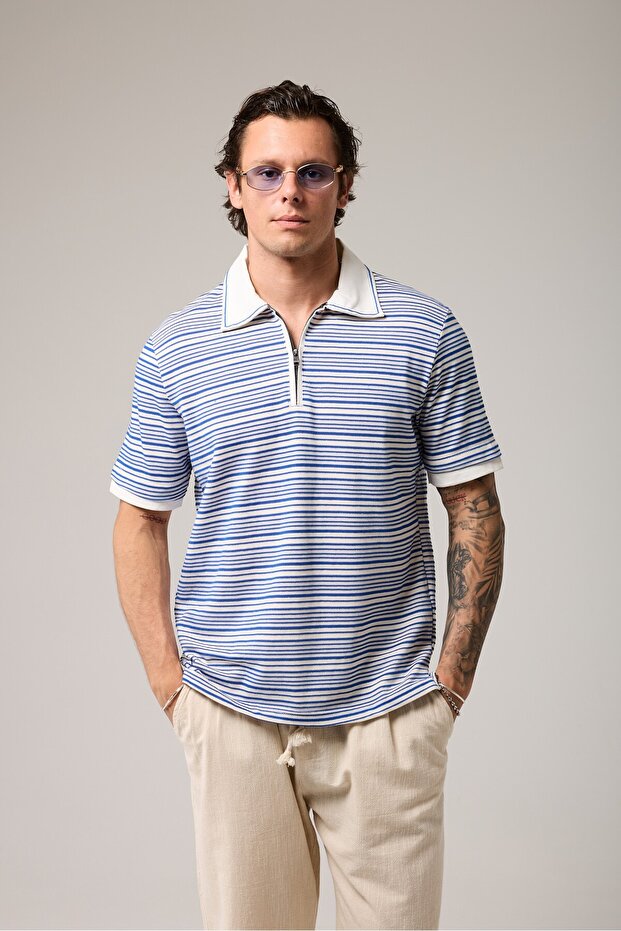 Polo Collar Striped Thin Knitwear T-Shirt