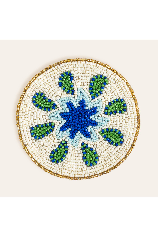 Dadrı White - Blue Glass Bead Coaster 10 cm