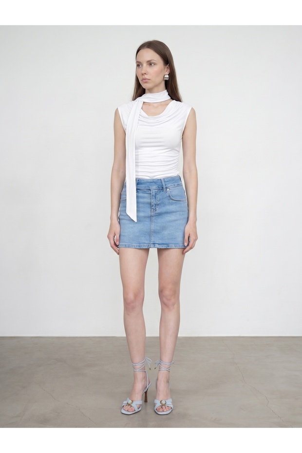 32897 Shawl Collar Degaje Top-White