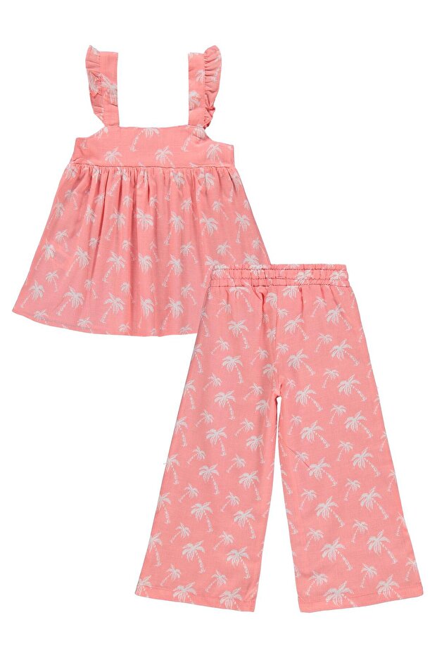 Palm Tree Patterned Set for 2-5 Years - Pink