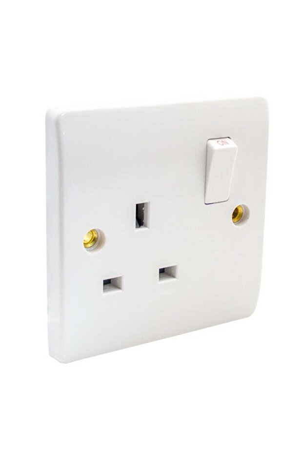 Single Gang Switched Wall Socket, 13A, 1 Gang, White, UK Standard Plug Outlet with ON/OFF Switches (Single Gang)