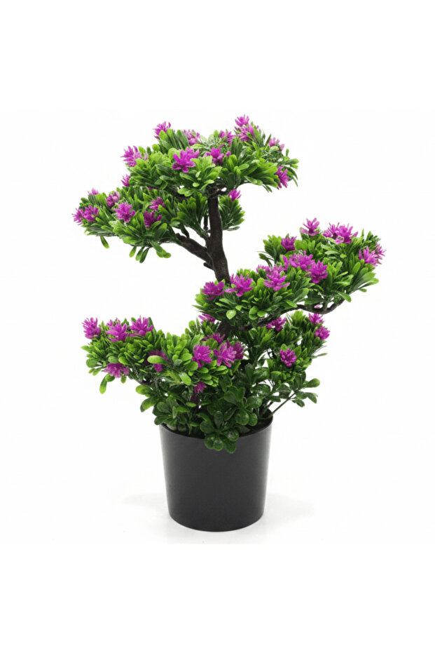 Artificial Bonsai Tree with Purple Blooms — 35 cm | Black Vase | Premium Home Décor
