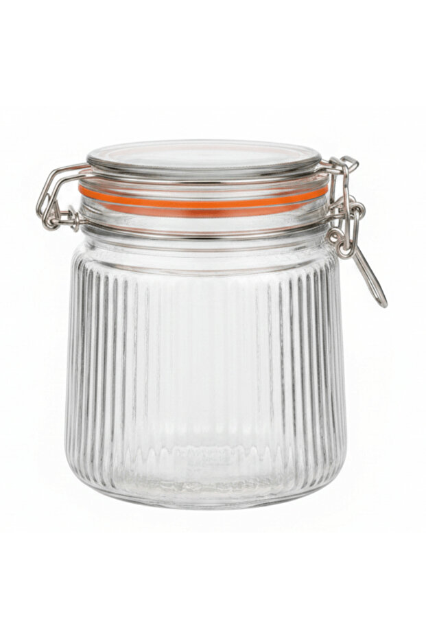 Ribbed Glass Clip Jar 800 ml | Airtight Bail Latch Storage Jar with Silicone Seal