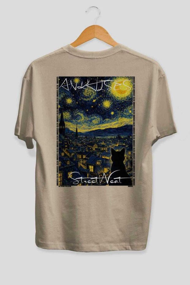 45 Cats for the Sake of Cats Printed Beige Oversize T-Shirt 100% Cotton Unisex Cat Lover Premium Design