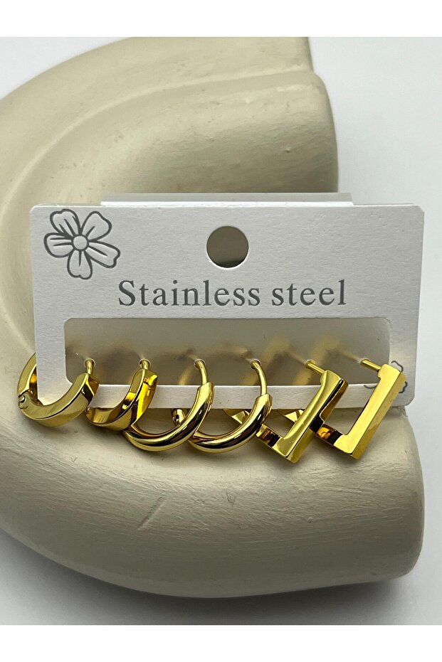 26Clk87 Gold Geometric Steel Earring Set