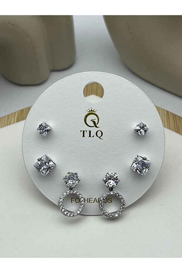 26Vipkp109 -Silver Halo cm Steel Earring Set