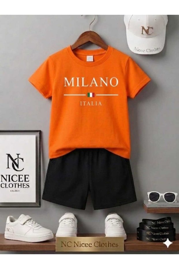 Summer Children's T-Shirt Shorts Unisex (White Milan Line Italy Print)