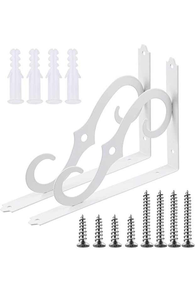 2 Pack 10 Inch White Decorative Shelf Brackets, Iron Wall Mounted Floating Shelf Bracket