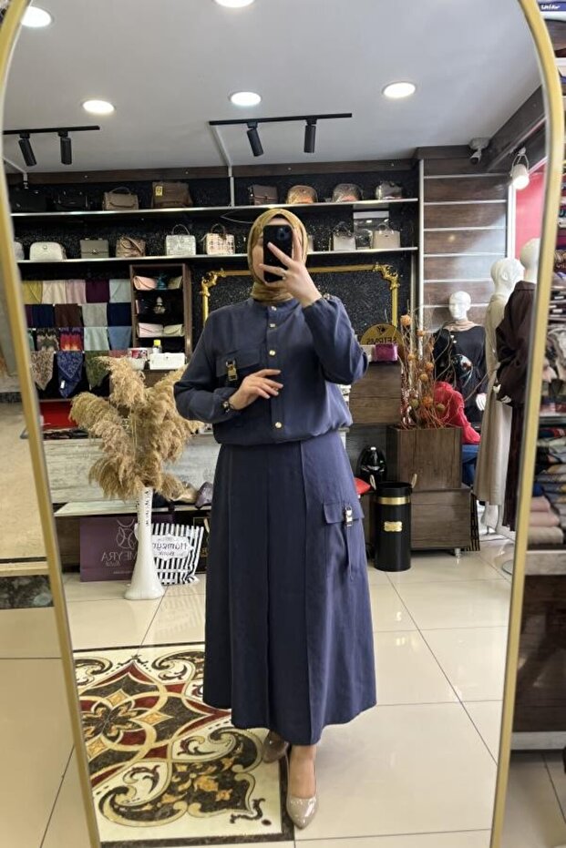 طقم تنورة وسترة عصرية منقوشة