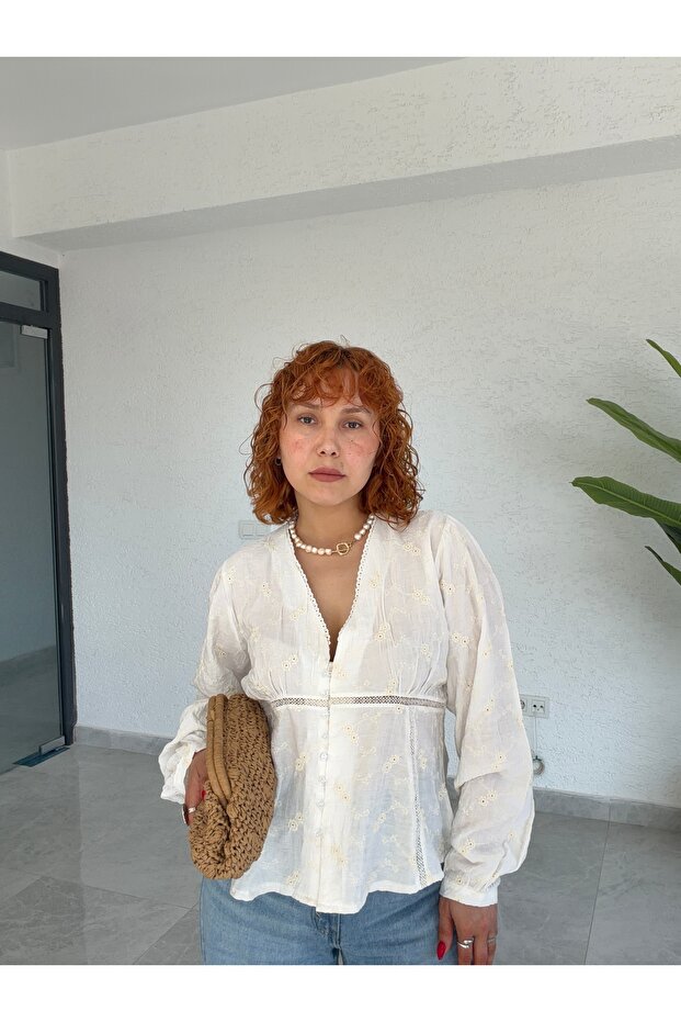 Premium Scallop Patterned Embroidered Romantic Shirt