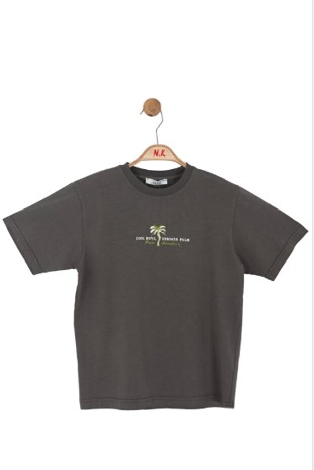 Nk Boy's Palm Embroidered Crew Neck Cotton T-Shirt 4-8 Years Green