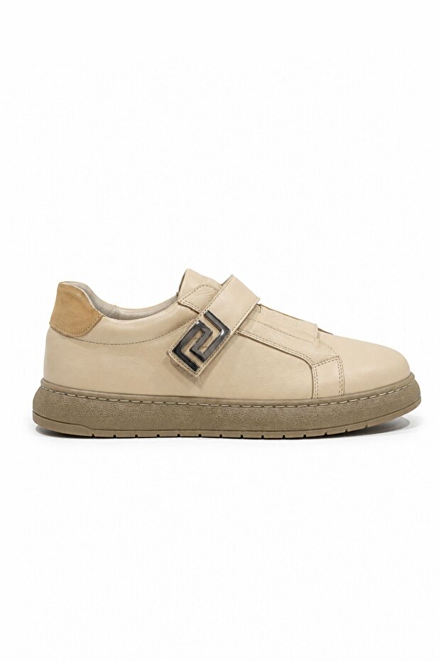 Genuine Leather Men's Elastic Velcro Detailed Sneaker Shoes Jerry