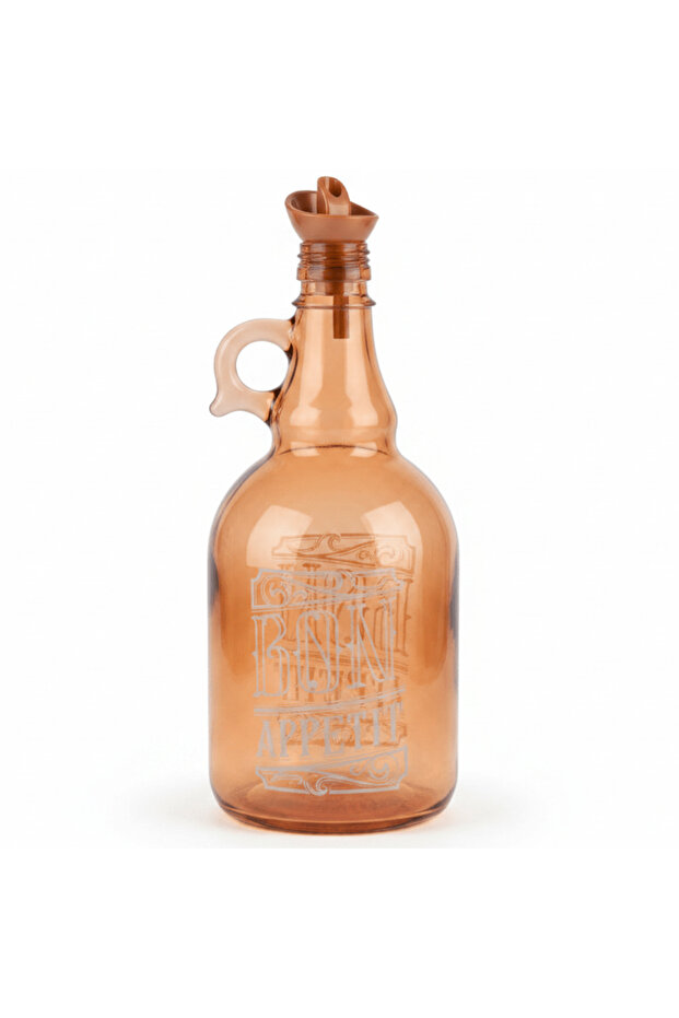 Tinted Orange Glass Oil Bottle – 1 Litre | Elegant Etched Design with Handle
